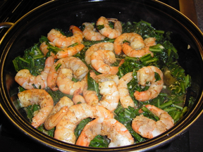 Shrimp with Dandelion Greens