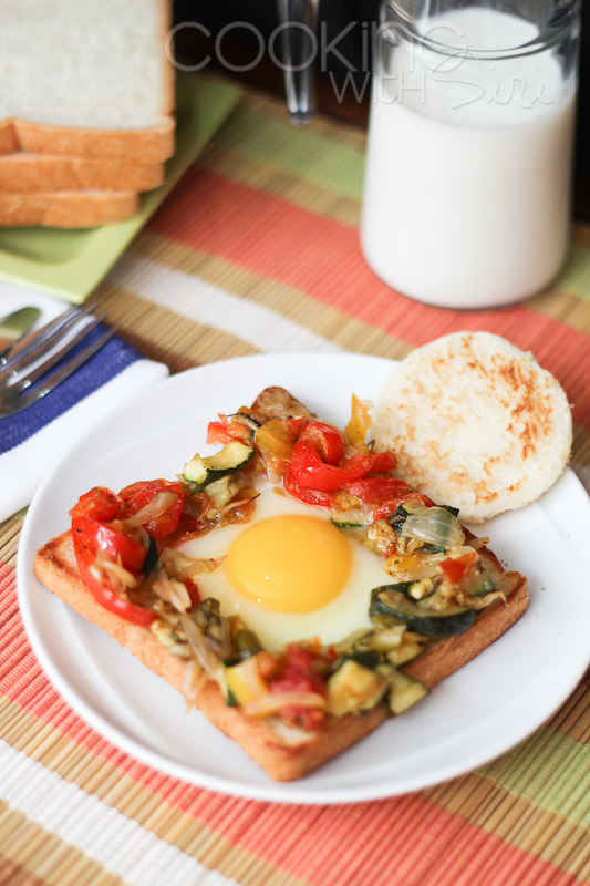 Egg in hole with Roasted vegetables