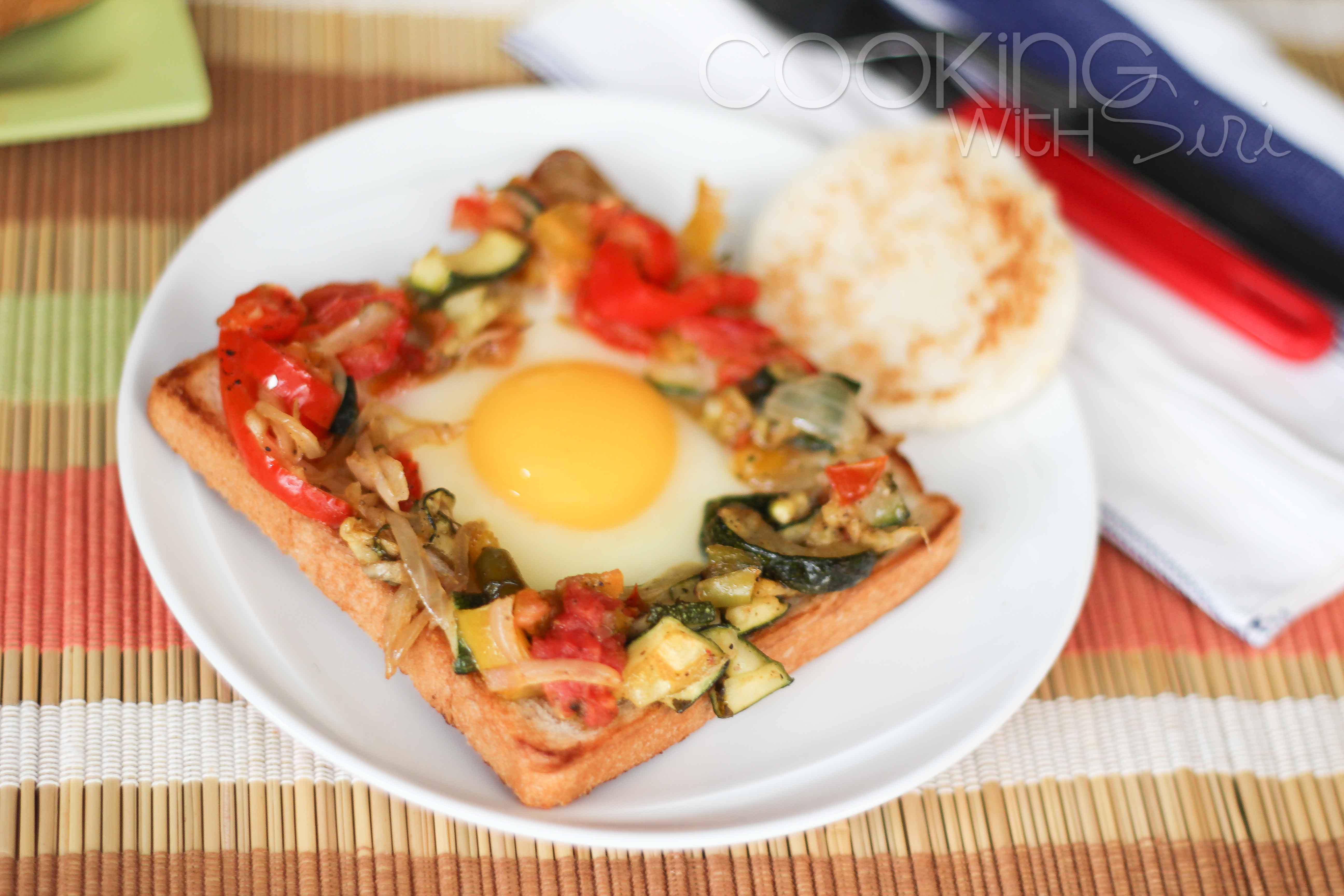 Egg in hole with Roasted vegetables