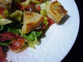 Fridge Crisper Salad with Grilled Cheese Croutons
