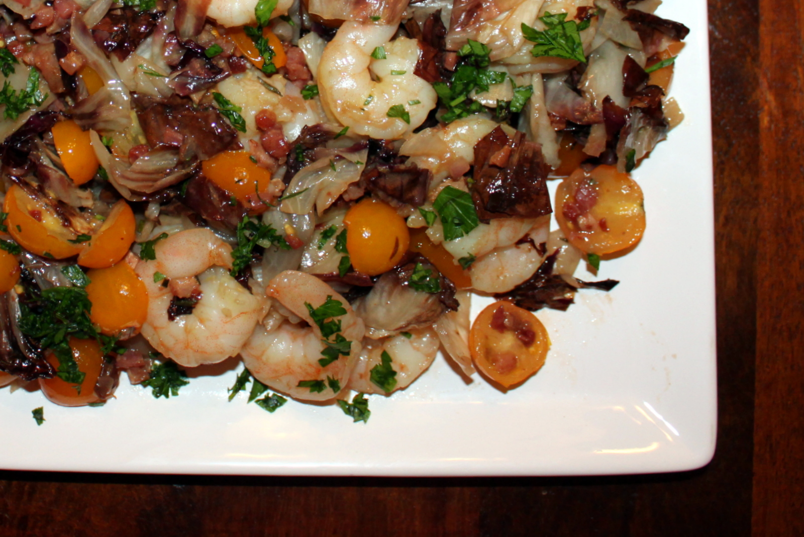 Roasted Radicchio and Shrimp with Warm Bacon Vinaigrette