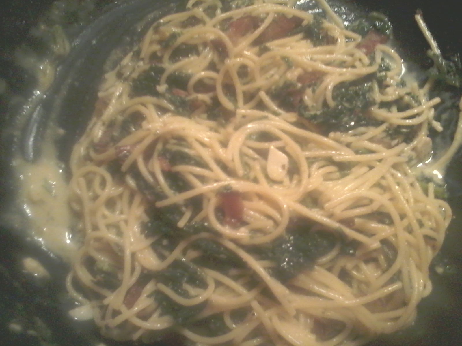 Kale, Mushroom, and Smoked Hog's Jowl Carbonara