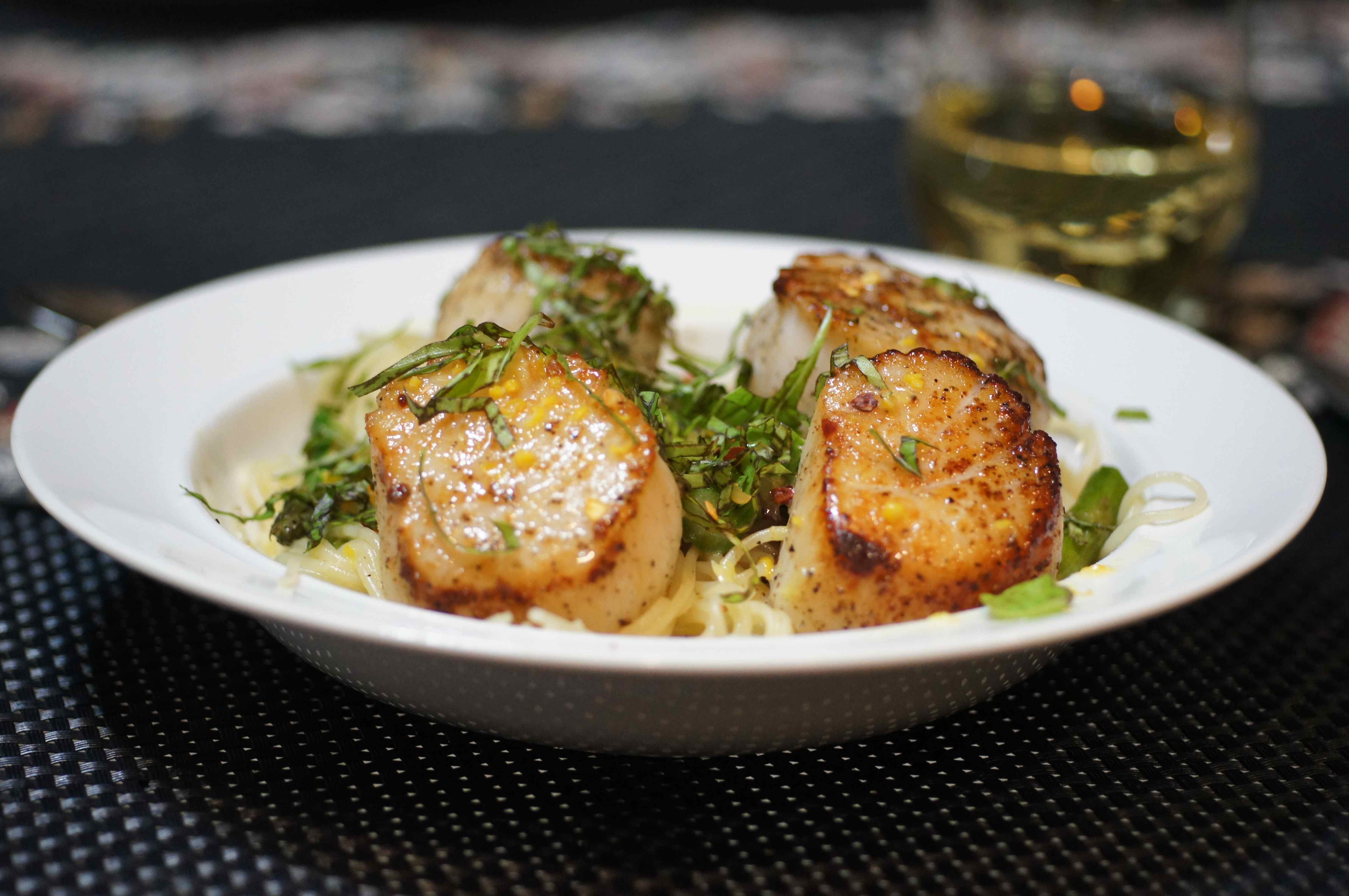 Scallops & Asparagus with Capelli d’angelo & Minneola Tangelo Butter Cream Sauce