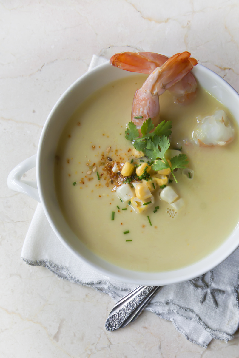 Smoked Corn, Coconut and Shrimp Soup