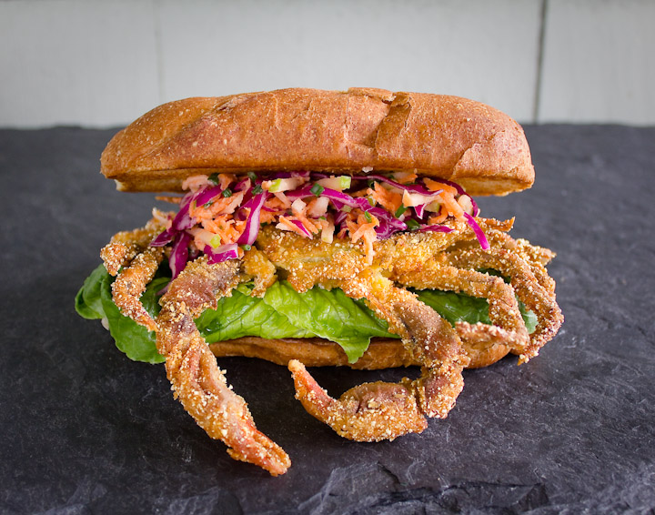 Cornmeal Crusted Soft Shell Crab with Buttermilk Apple Chive Slaw