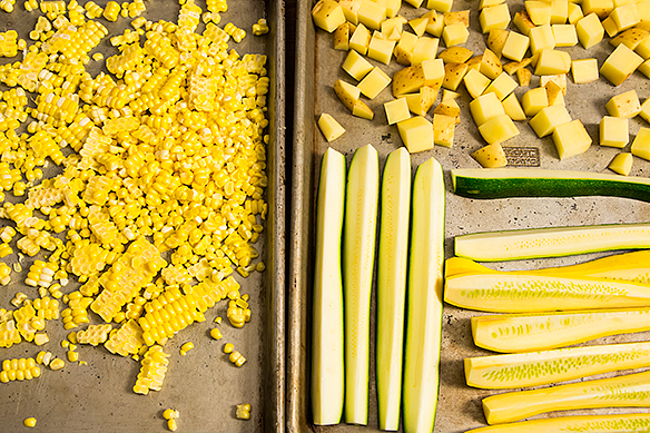 Poached Tuna with Warm Squash, Corn, and Potato Salad
