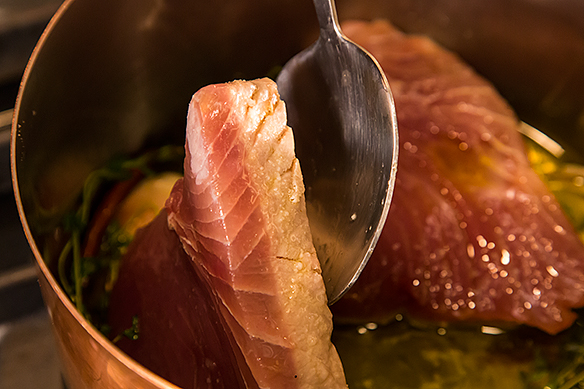 Poached Tuna with Warm Squash, Corn, and Potato Salad