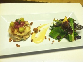 Scallop Ceviche, Fall Apple, Candied Bacon