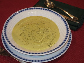 asparagus, celariac and leek soup with tarrgon creme fraiche