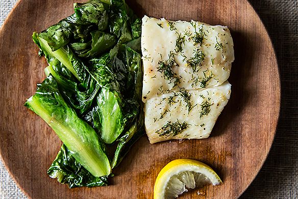 Halibut Over Wilted Escarole 