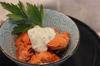 Steam-baked Salmon with Lovage & Lime and Herb Tartar Sauce