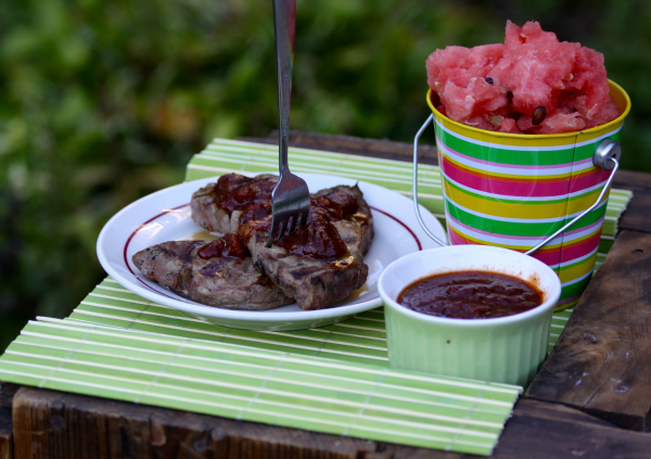 Sizzling Steaks with Watermelon BBQ Sauce