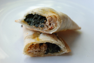 Arugula Pesto, Spicy Pork & Spinach Pockets