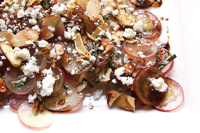 Grape Salad with Toasted Garlic, Basil and Feta