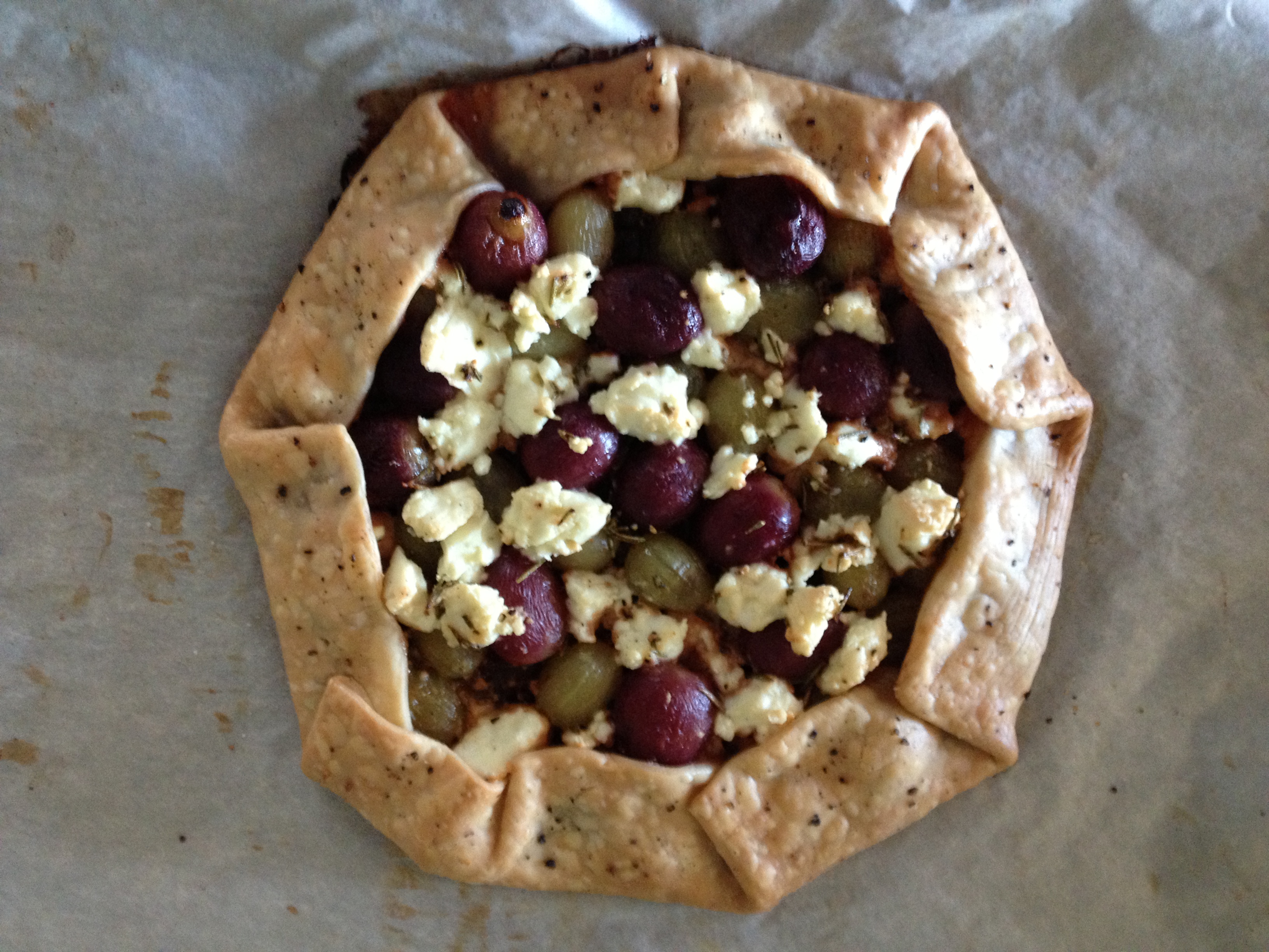 Rustic Rosemary, Grape and Feta Galette with Caramelized Onions