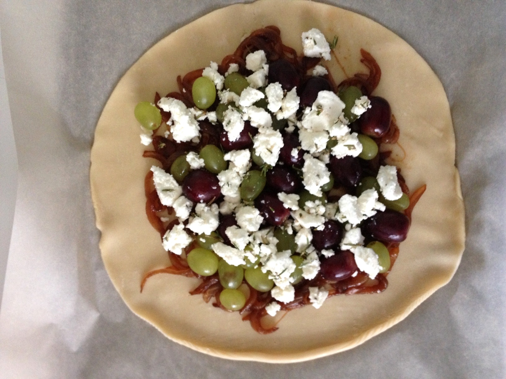Rustic Rosemary, Grape and Feta Galette with Caramelized Onions
