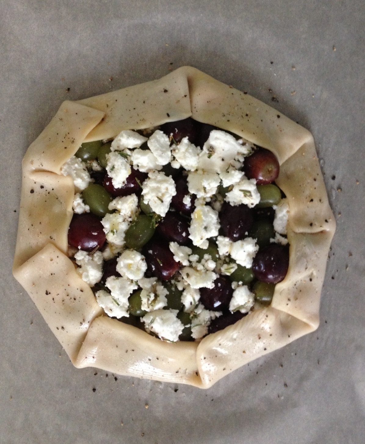 Rustic Rosemary, Grape and Feta Galette with Caramelized Onions