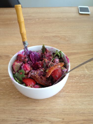 Wheat berry bowl with lime-bacon vinaigrette
