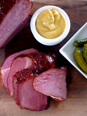 Smoked Ham with Pomegranate Molasses, Black Pepper and Mustard Glaze