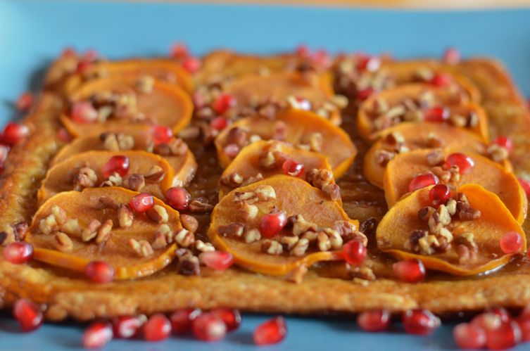 Persimmon and Pomegranate on Puff Pastry