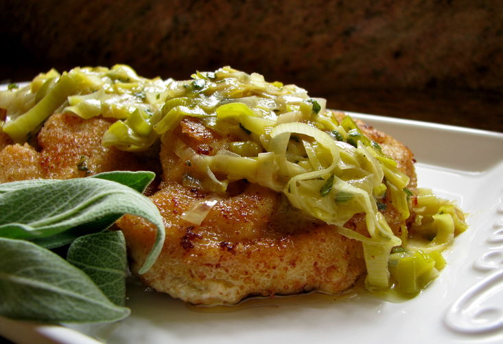 Turkey Schnitzel with Leeks and Butter Sage Sauce