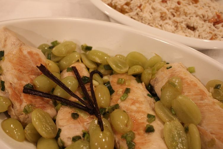 Vanilla Bean and Green Grape Chicken with Vanilla Scented Pilaf