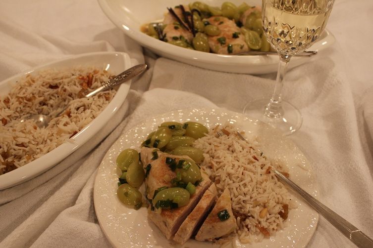 Vanilla Bean and Green Grape Chicken with Vanilla Scented Pilaf