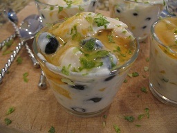 Mangoes and Blueberries in Yogurt Cream