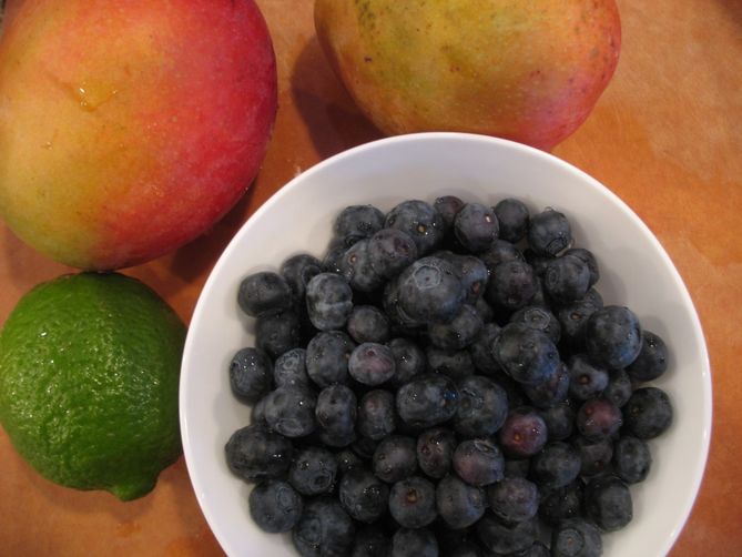 Mangoes and Blueberries in Yogurt Cream