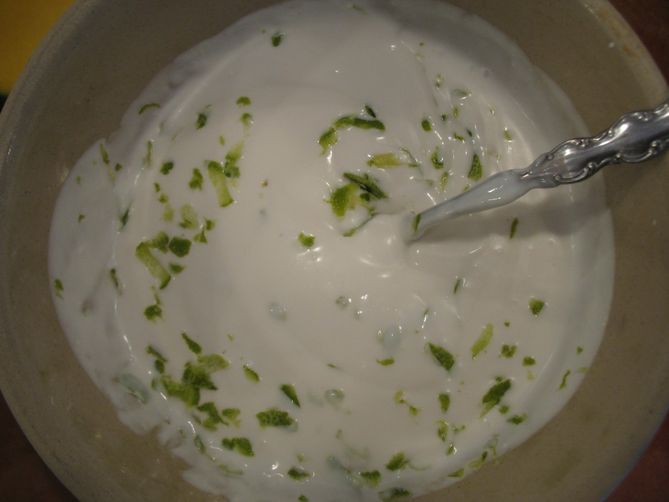 Mangoes and Blueberries in Yogurt Cream