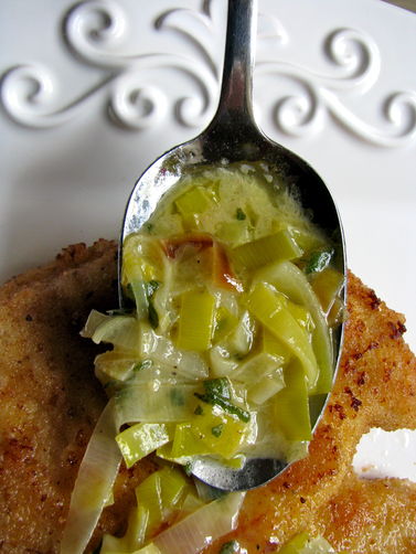 Turkey Schnitzel with Leeks and Butter Sage Sauce