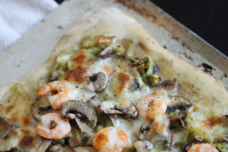 Shrimp Mushroom and Leek Pizza