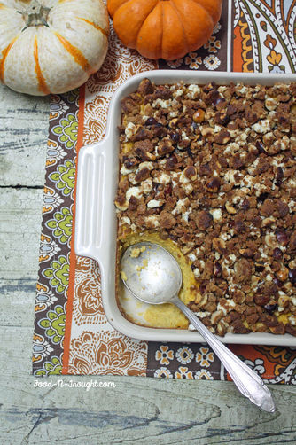 Pumpkin Souffle with Goat Cheese & Hazelnut Streusel