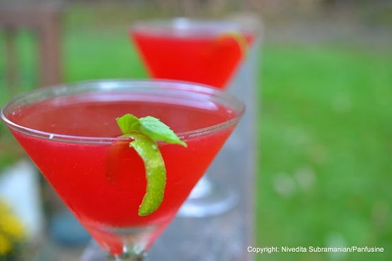 Ginger, pomegranate and basil gimlet.