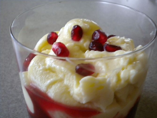 Rum Pudding with Pomegranate Raspberry Compote