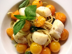 Spaghetti with Sungold Tomatoes and Scallops