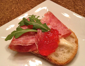 Truffle Tremor, Hot Soppressata and Pepper Jelly Crostini 