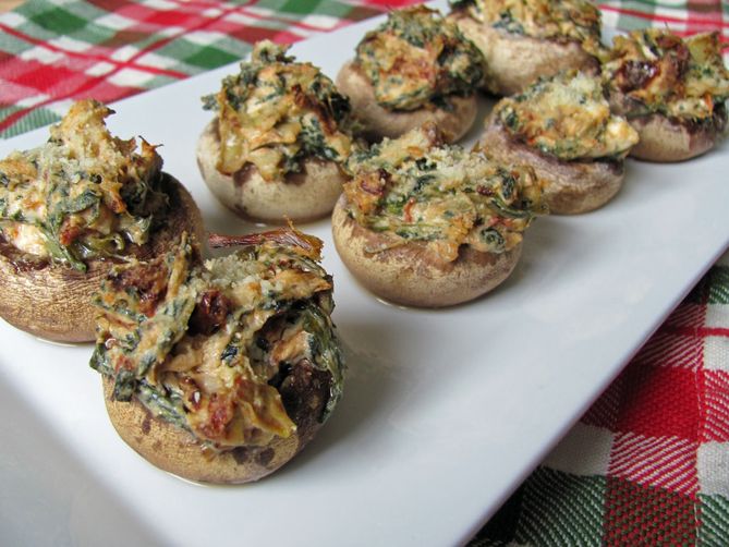 Artichoke & Sun-Dried Tomato Stuffed Mushrooms