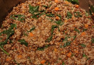 Thick Lentil Soup with Quinoa and Spinach