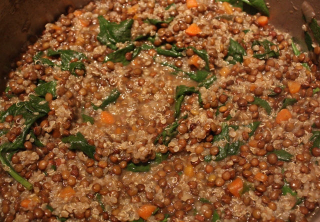 Thick Lentil Soup with Quinoa and Spinach