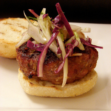 Smoky Pork Burgers with Fennel and Red Cabbage Slaw