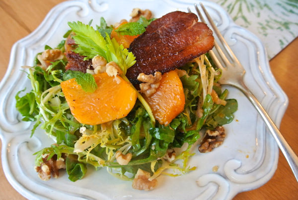 Frisée and Arugula Salad with Persimmon Vinaigrette