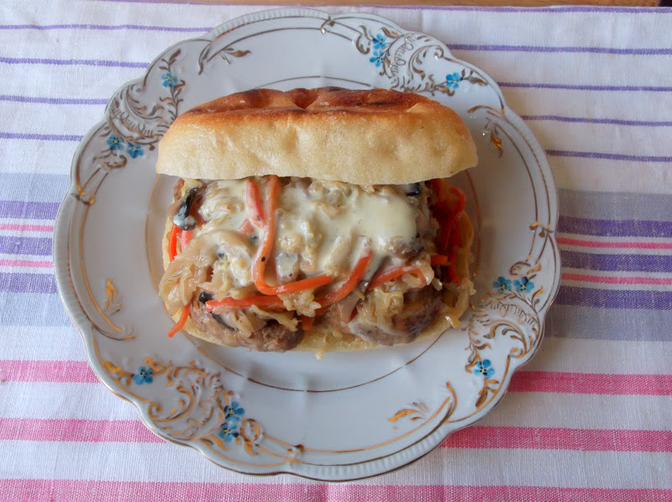 Beer Braised Meatballs and Easy Sauerkraut  Served with Mustard Sauce