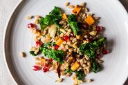 Farro with Roasted Sweet Potato, Kale and Pomegranate Seeds