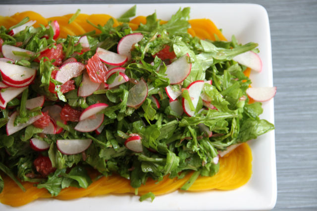 Beet Carpaccio with Arugula, Radishes and Grapefruit