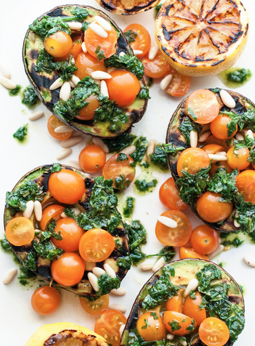 Grilled Avocados with Cherry Tomatoes and Herbs