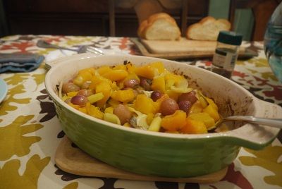 Roasted Butternut Squash with Leeks, Grapes and Sage