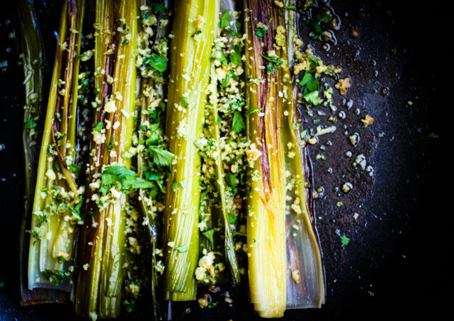 Buttery Braised Leeks with a Crispy Panko Topping