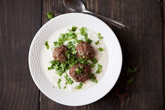 Turkish Yogurt Soup with Lamb Meatballs