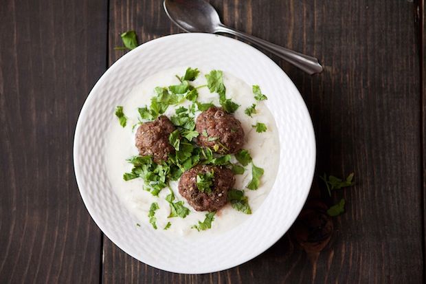 Turkish Yogurt Soup with Lamb Meatballs